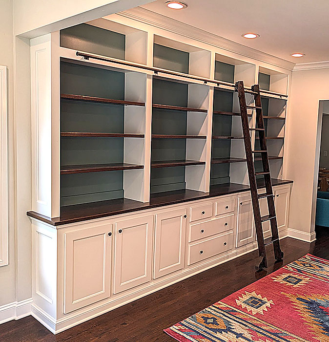 Built-In Library with Oak Rolling Ladder