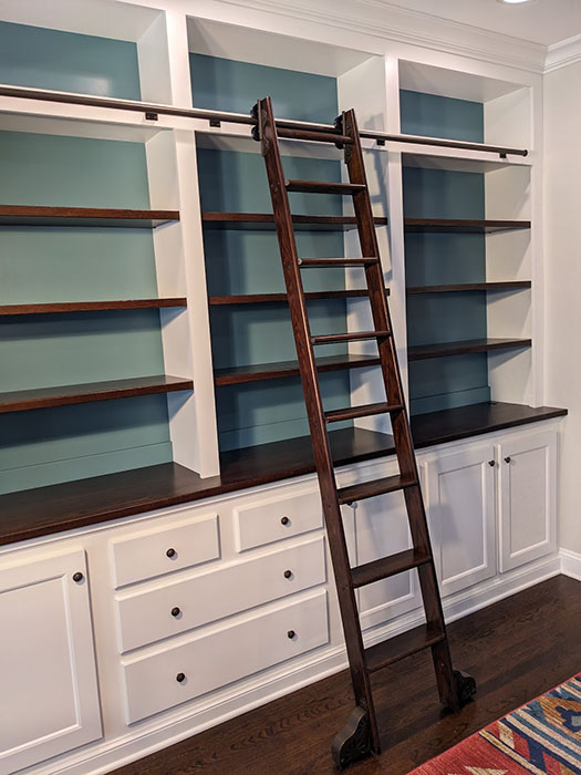 Built-In Library with Oak Rolling Ladder