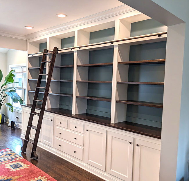 Built-In Library with Oak Rolling Ladder