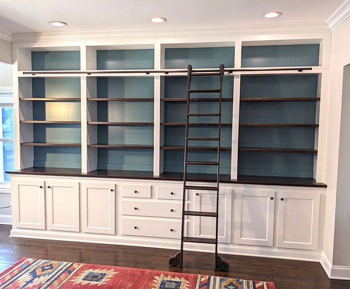 Built-In Library with Oak Rolling Ladder