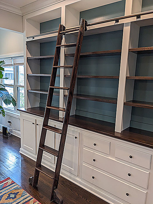 Built-In Library with Oak Rolling Ladder