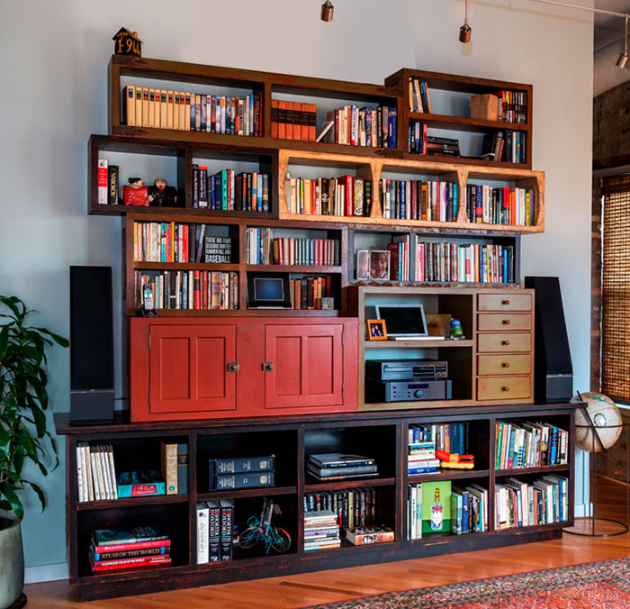 Folk Art Distress Finished Bookcases With Antique Hardware and Metalwork