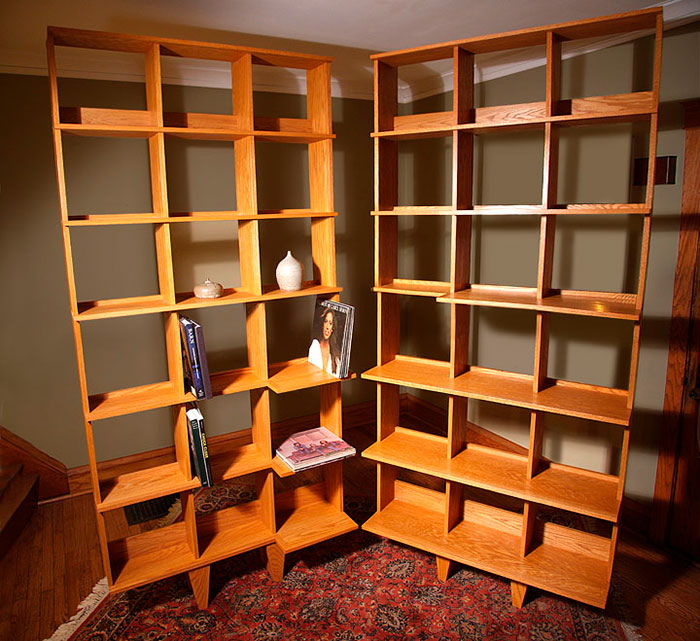 Built-In Red Oak Bookshelves