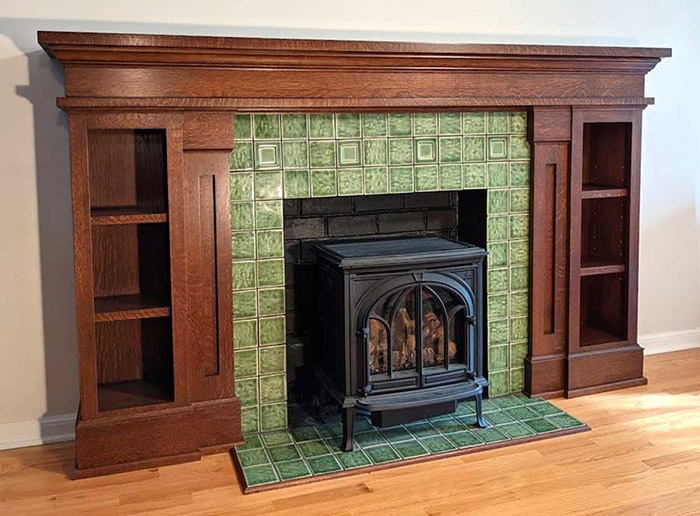 Quarter Sawn Oak Mantel and Bookcases